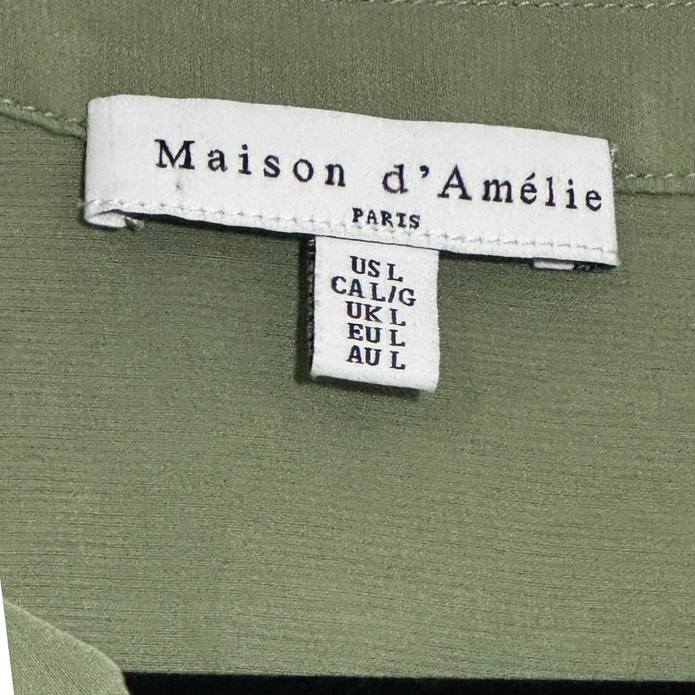 Maison‎ d'Amélie Paris Olive Green Split Neck Pleated Sleeveless Blouse Size L - Picture 5 of 5